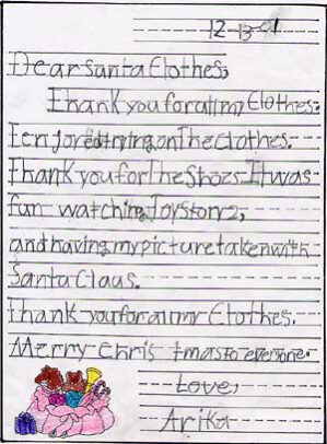 Child's hand written thank you letter for donation.